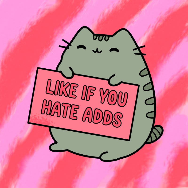 a kawii pusheen cat holding a sign that says like if you hate adds
