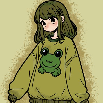 girl wearing frogging sweatshirt
