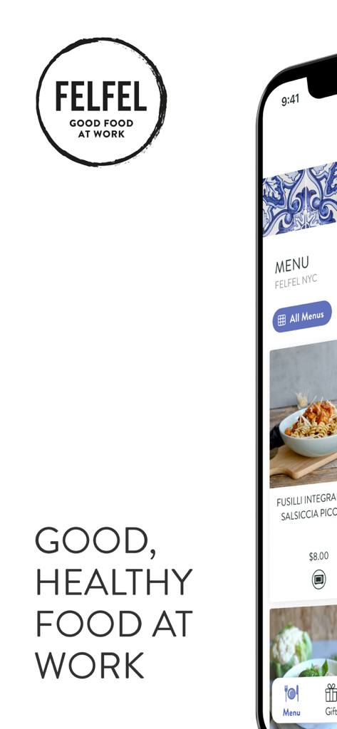 FELFEL app showing healthy food options for the workplace