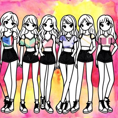 a group of girls wearing crop tops and shorts