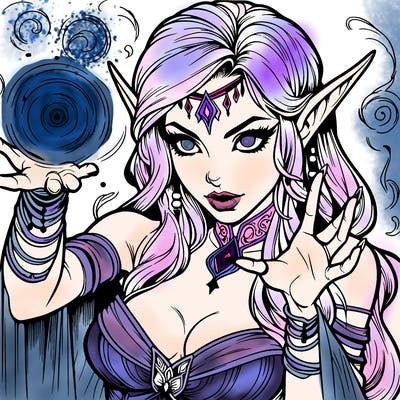 realistic scary beautiful elf sorceress casting spell