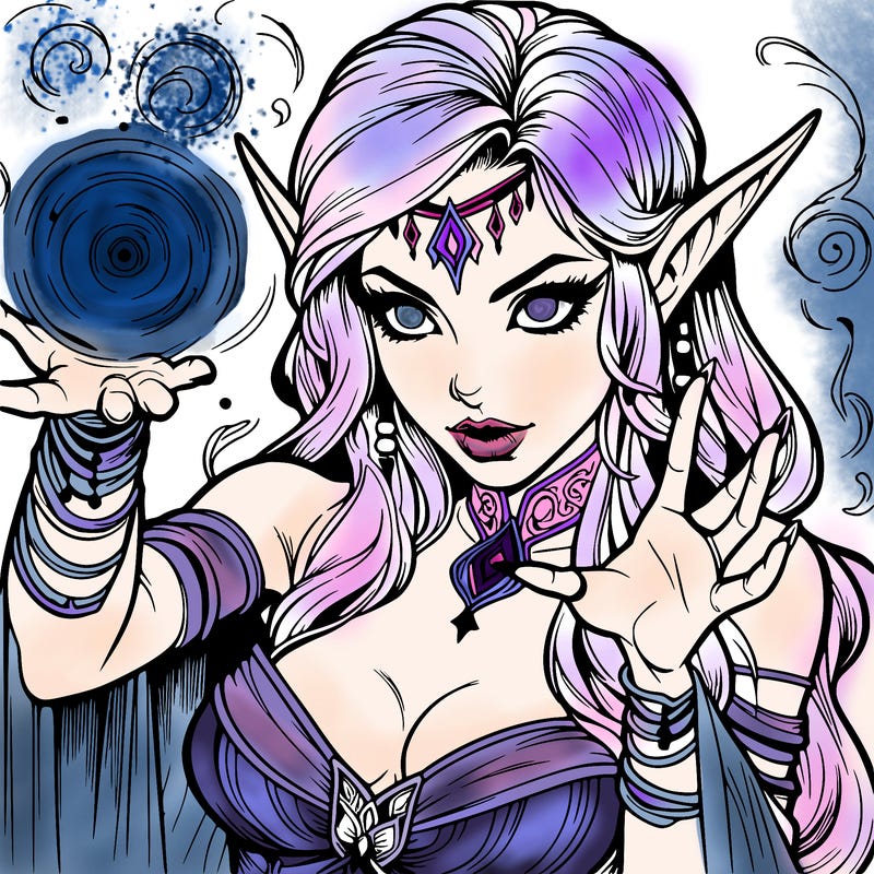 realistic scary beautiful elf sorceress casting spell
