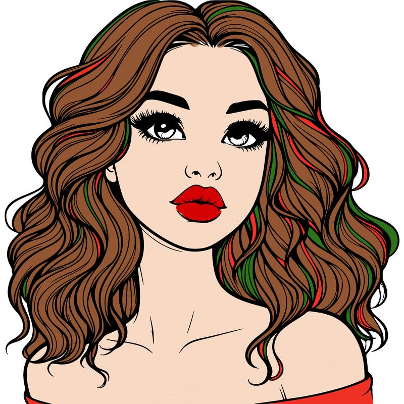 realistic girl with wavy hair and lips