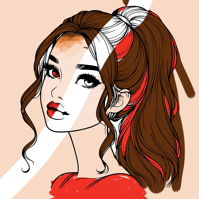 realistic girl with a ponytail on her hair and lips