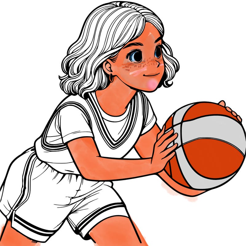 a realistic girl playing basketball