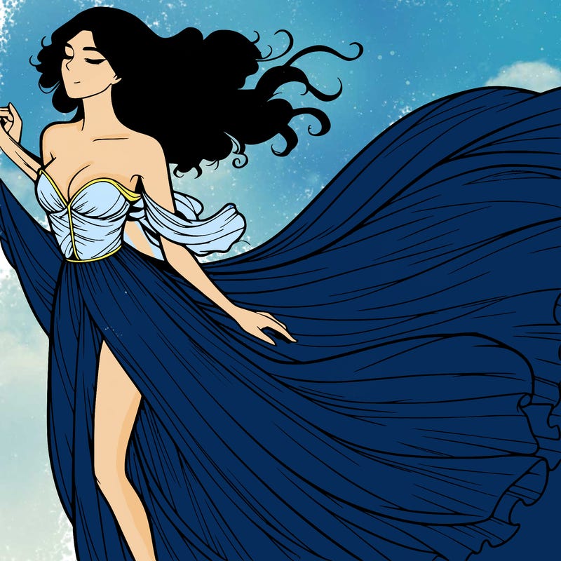 realistic woman in dress flowing the the wind