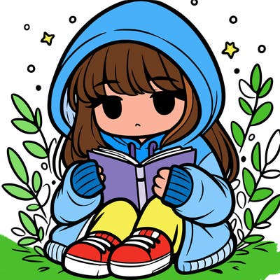 girl in oversized hoodie reading a book
