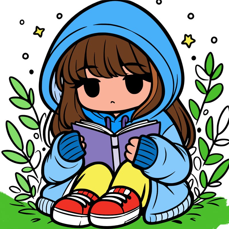 girl in oversized hoodie reading a book