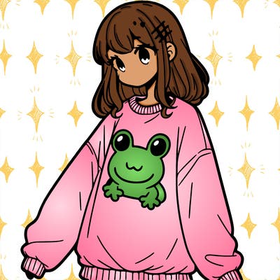 girl wearing frogging sweatshirt
