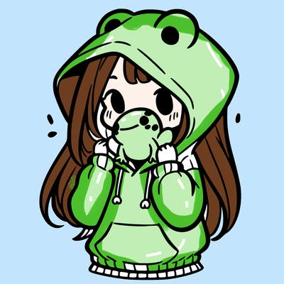 a girl holding a froggy hoodie