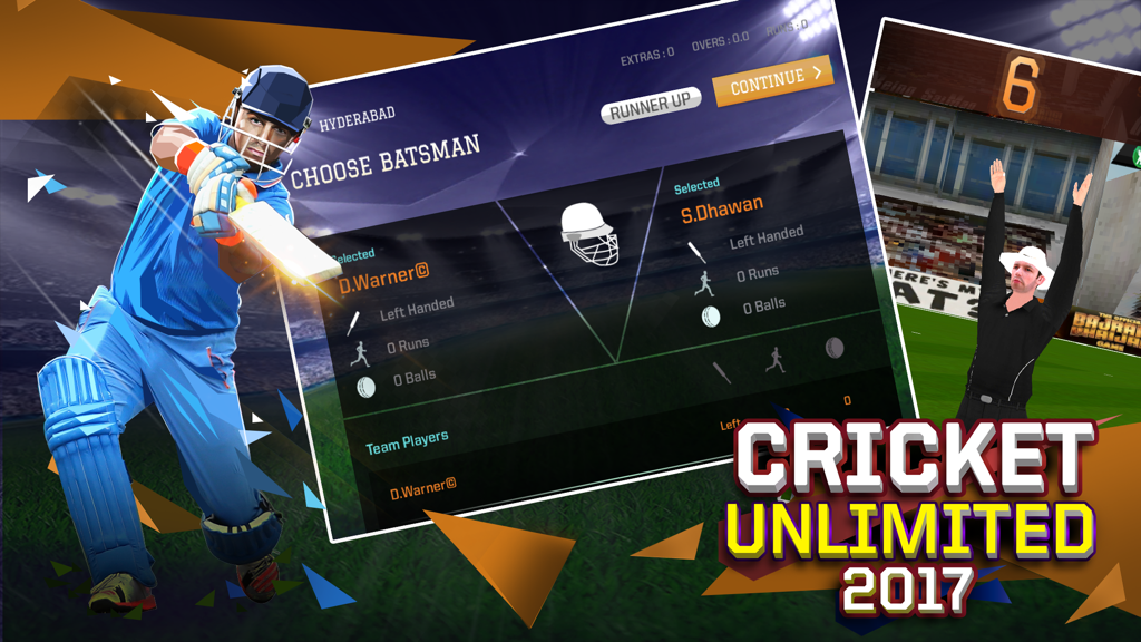 Cricket Unlimited 2017 - Cricket Unlimited 2017 batsman selection and gameplay interface