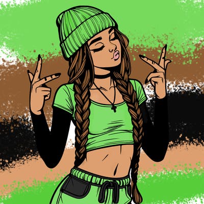 realistic teenage girl with braids and a beanie and crop top doing 🫶🏼