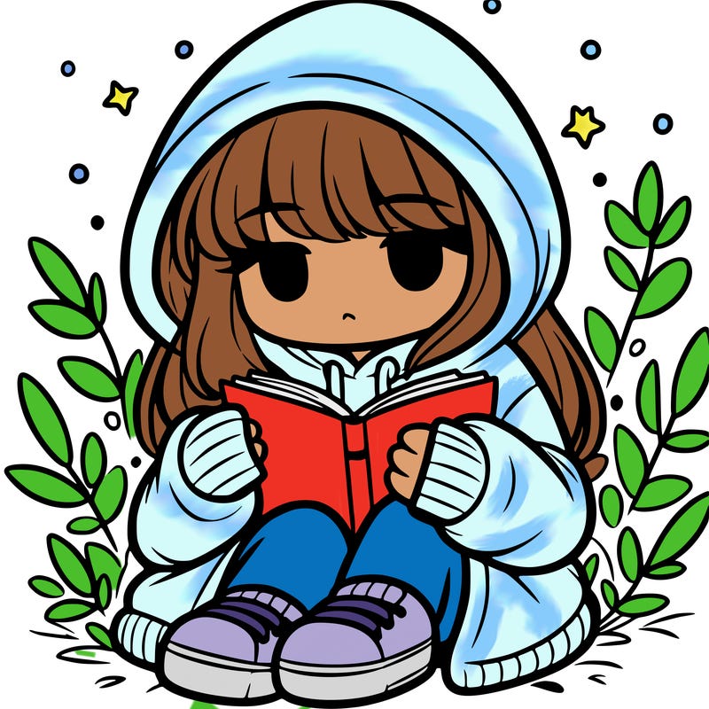 girl in oversized hoodie reading a book