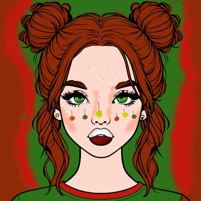 realistic girl with two buns in hair and lips