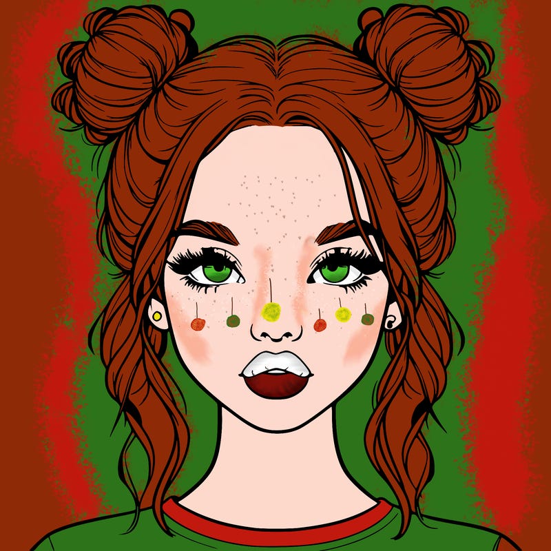 realistic girl with two buns in hair and lips