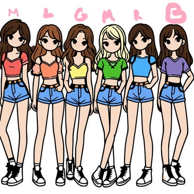 a group of girls wearing crop tops and shorts