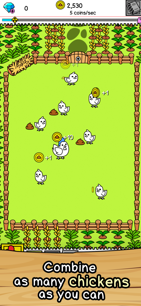 Chicken Evolution | Merge - Doodle style chickens in a farm field from the Chicken Evolution merge game