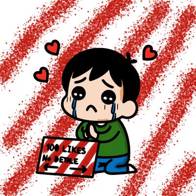 sad person begging for 100 likes