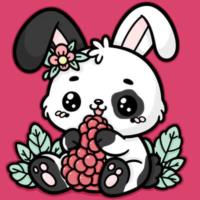 cute bunny eating raspberries