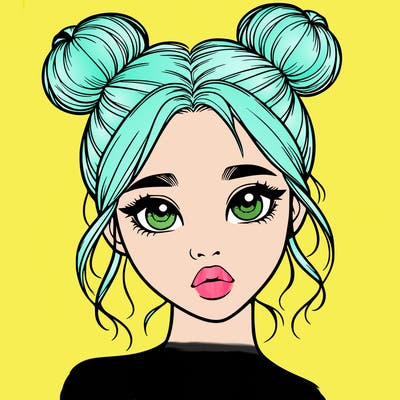 realistic girl with two buns on her head