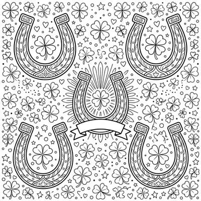 Invite good fortune into your day with this intricate lucky horseshoes coloring page. Adorned with four-leaf clovers, stars, and elegant patterns, it's a charm-filled design ready for your creative touch.