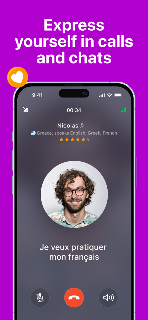 Wakie Chat: Talk to Strangers - A voice call screen on the Wakie app showing a user profile for language practice