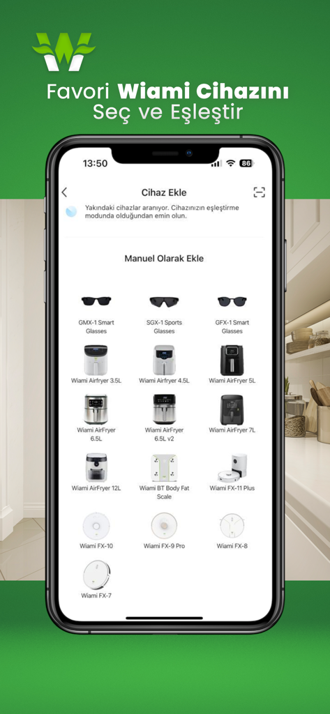 Wiami - Wiami app interface for selecting and pairing smart home devices like robot vacuums and airfryers