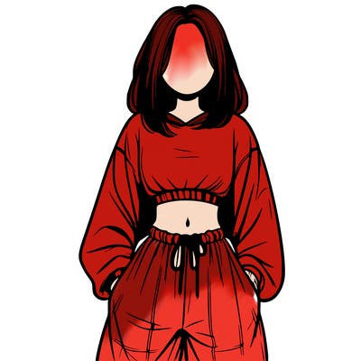 realistic girl faceless with baggy pants and a crop top