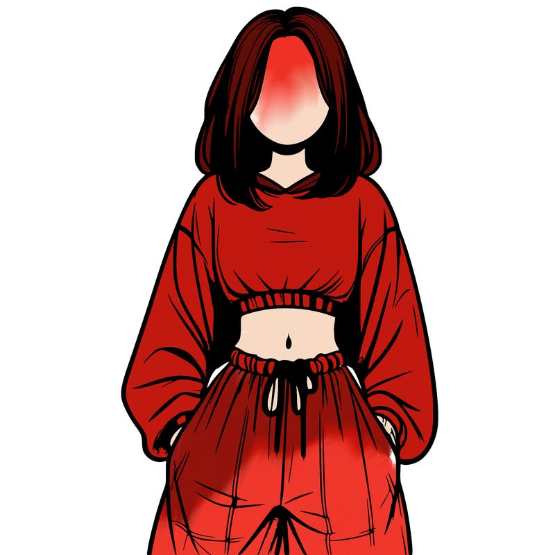 realistic girl faceless with baggy pants and a crop top