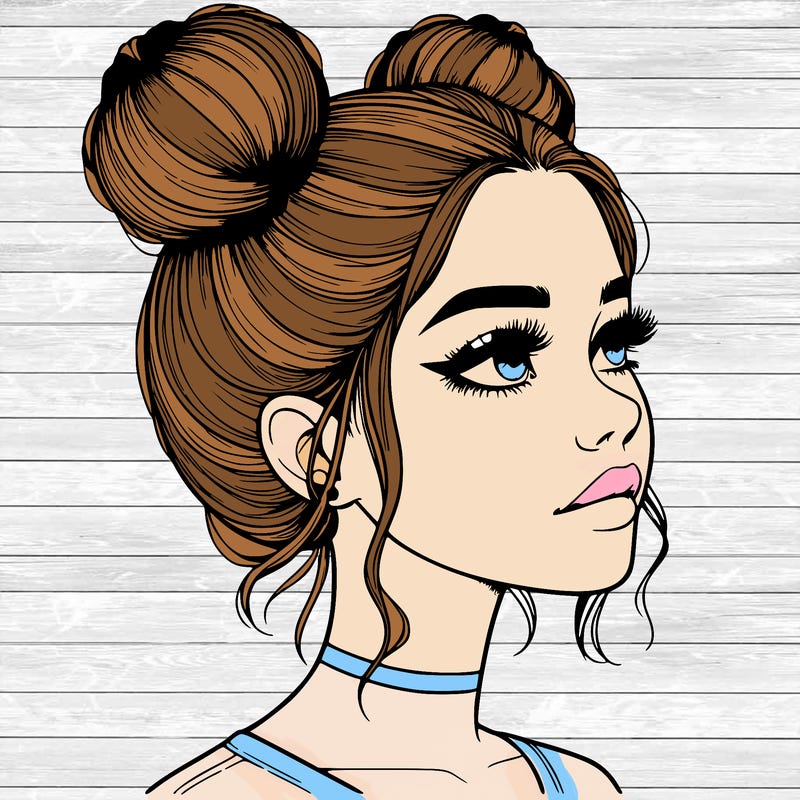realistic girl with buns on the top of her head