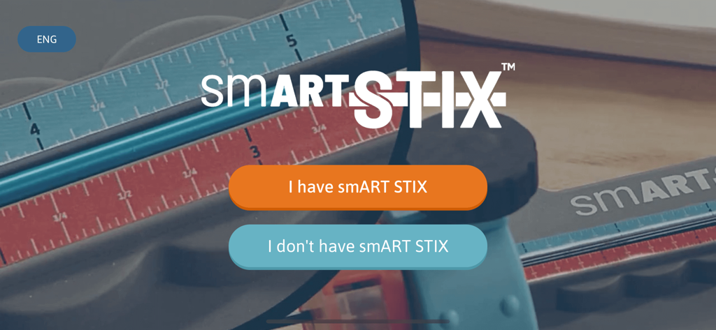 Schermata principale dell'app smART STIX che mostra le opzioni per iniziare a costruire con il kit STEM fisico.