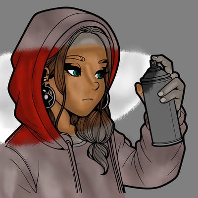 a realistic girl, spray painting