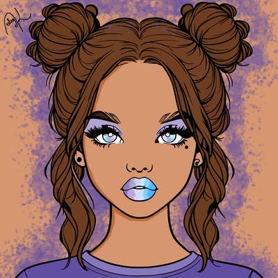 realistic girl with two buns in hair and lips