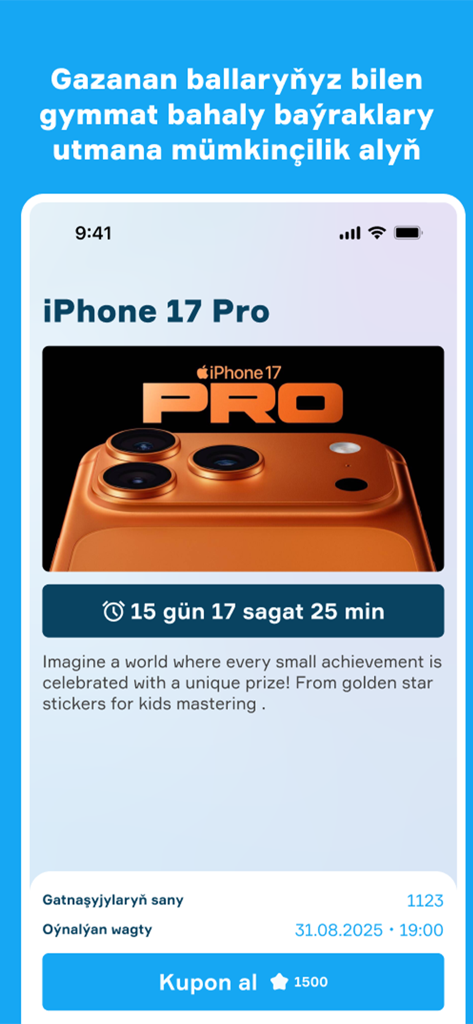 Netije - Netije app screen showcasing a reward opportunity to win an iPhone 17 Pro using earned points