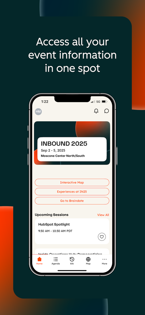 INBOUND 2025 app home screen showing event details and session schedule