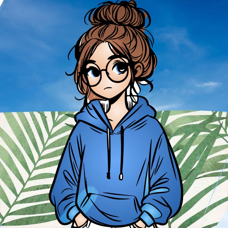 teen girl with a messy bun and glasses wearing a loose hoodie and jeans