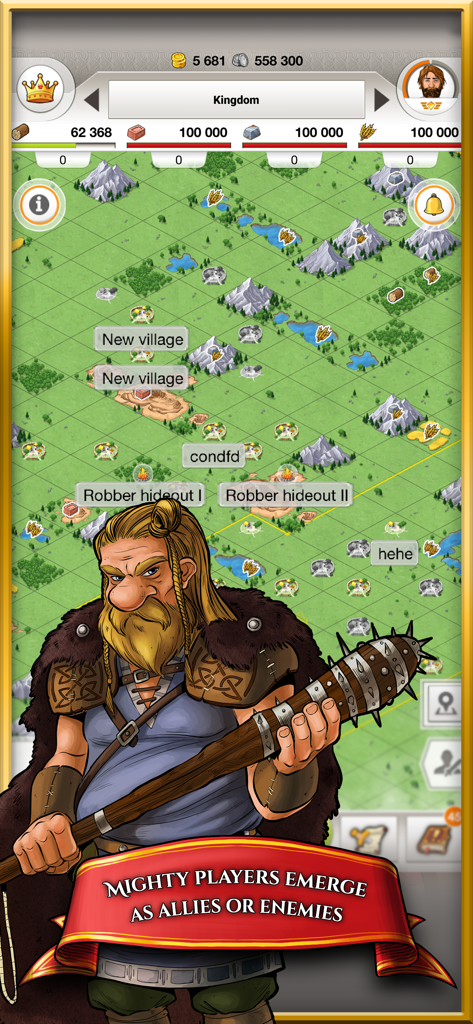 Travian Kingdoms strategy map with barbarian warrior