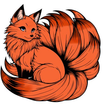 realistic detailed 9 tailed anime fox
