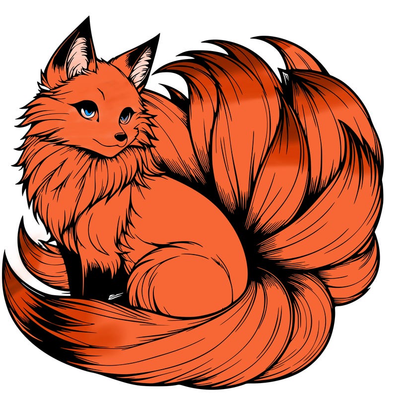 realistic detailed 9 tailed anime fox