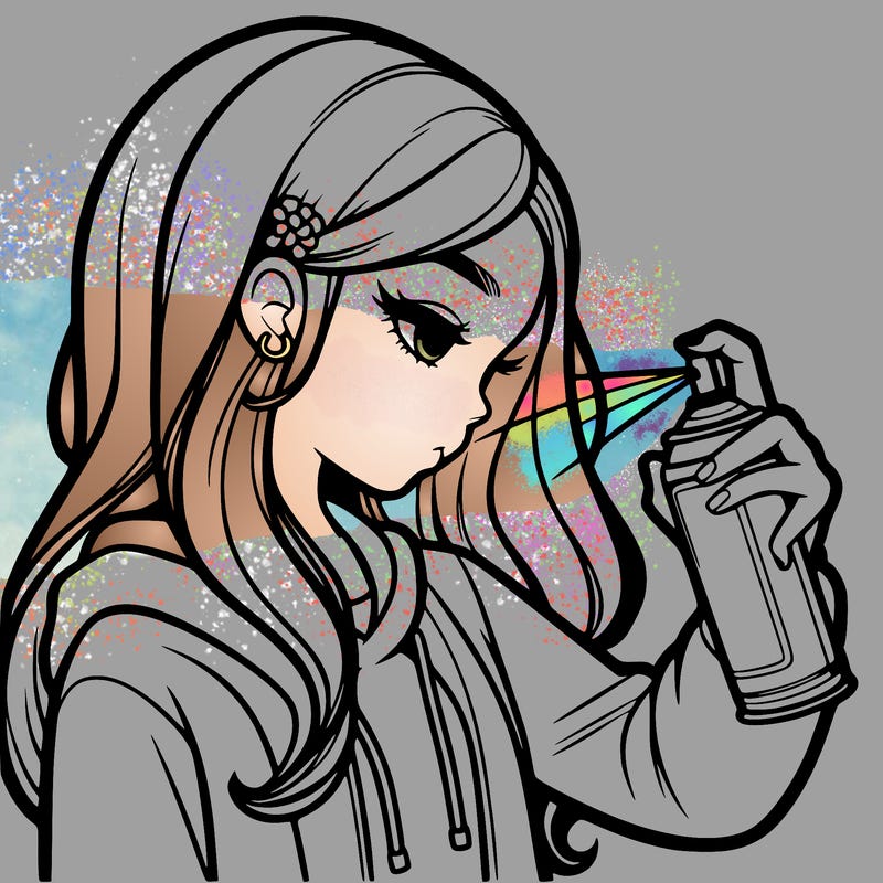 a realistic girl spray painting