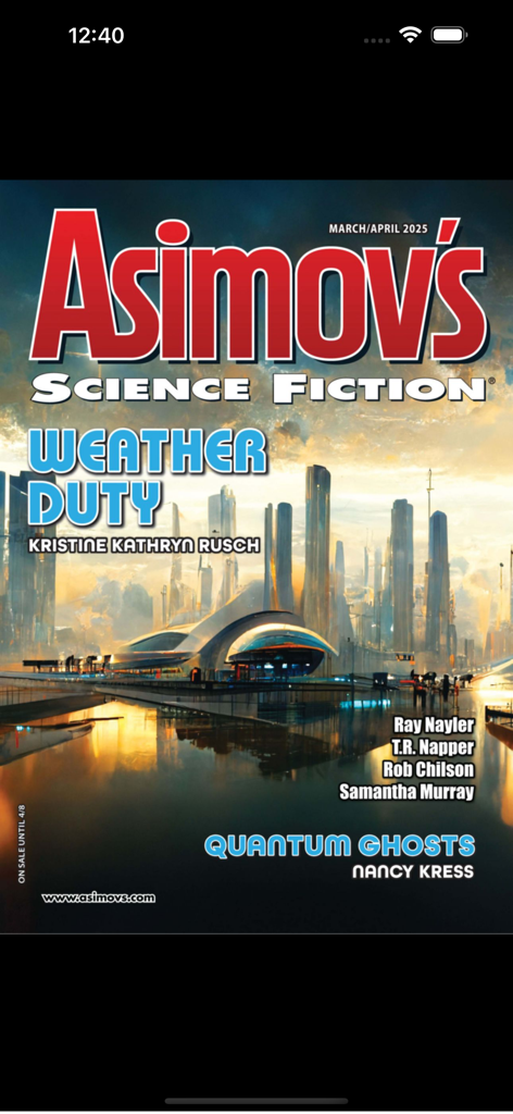 Asimov's Science Fiction - Asimov's Science Fiction magazine March April 2025 digital cover featuring a futuristic city.