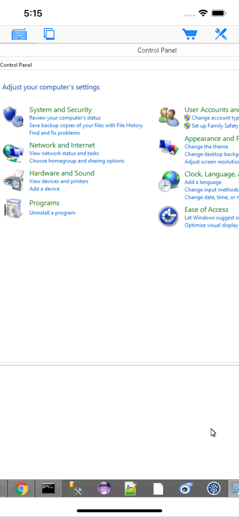 Acceso remoto al Panel de Control de Windows a través de la aplicación móvil Connect My PC.