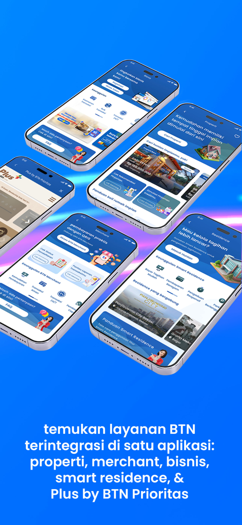 bale by BTN - Une vitrine des fonctionnalités de l'application bale by BTN, y compris la recherche immobilière, les outils marchands, la gestion d'entreprise et les services de résidence sur plusieurs smartphones.