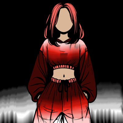 realistic girl faceless with baggy pants and a crop top