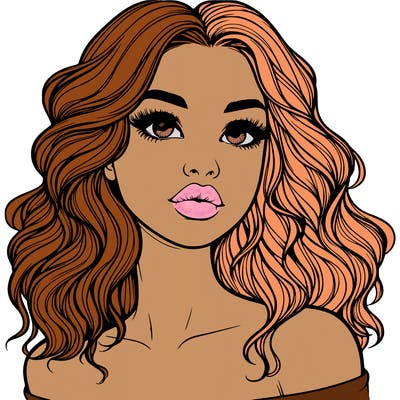 realistic girl with wavy hair and lips