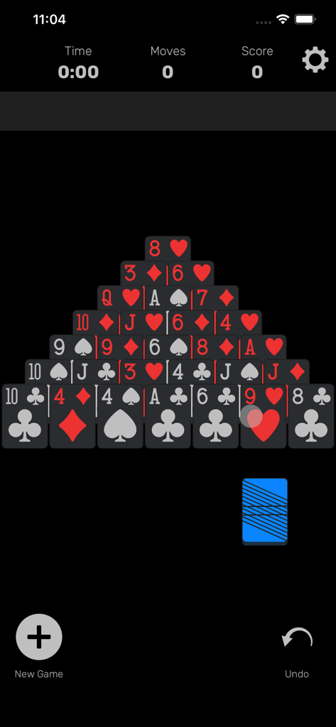 Pyramid by Staple Games - Minimalist Pyramid Solitaire gameplay screen with a clean dark theme design