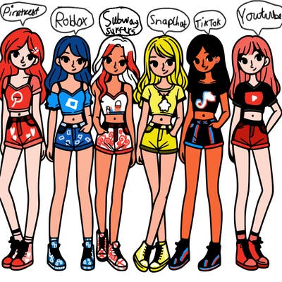 a group of girls wearing crop tops and shorts