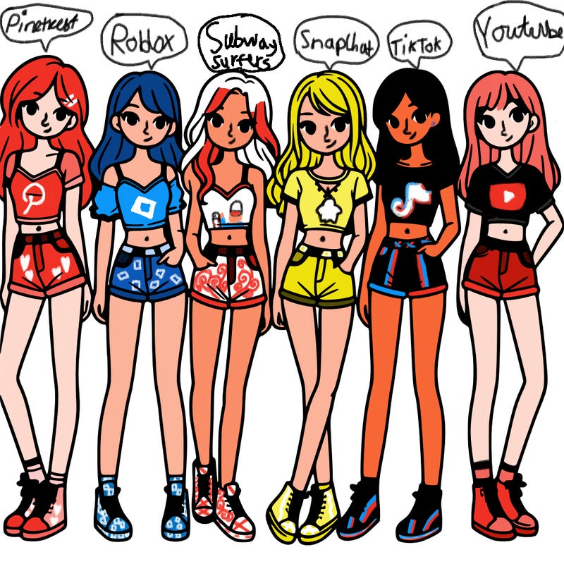 a group of girls wearing crop tops and shorts