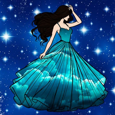 realistic woman with dress flowing in the wind