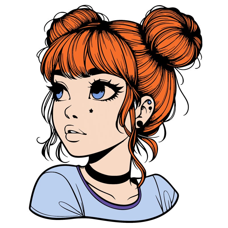 realistic girl with spacebuns